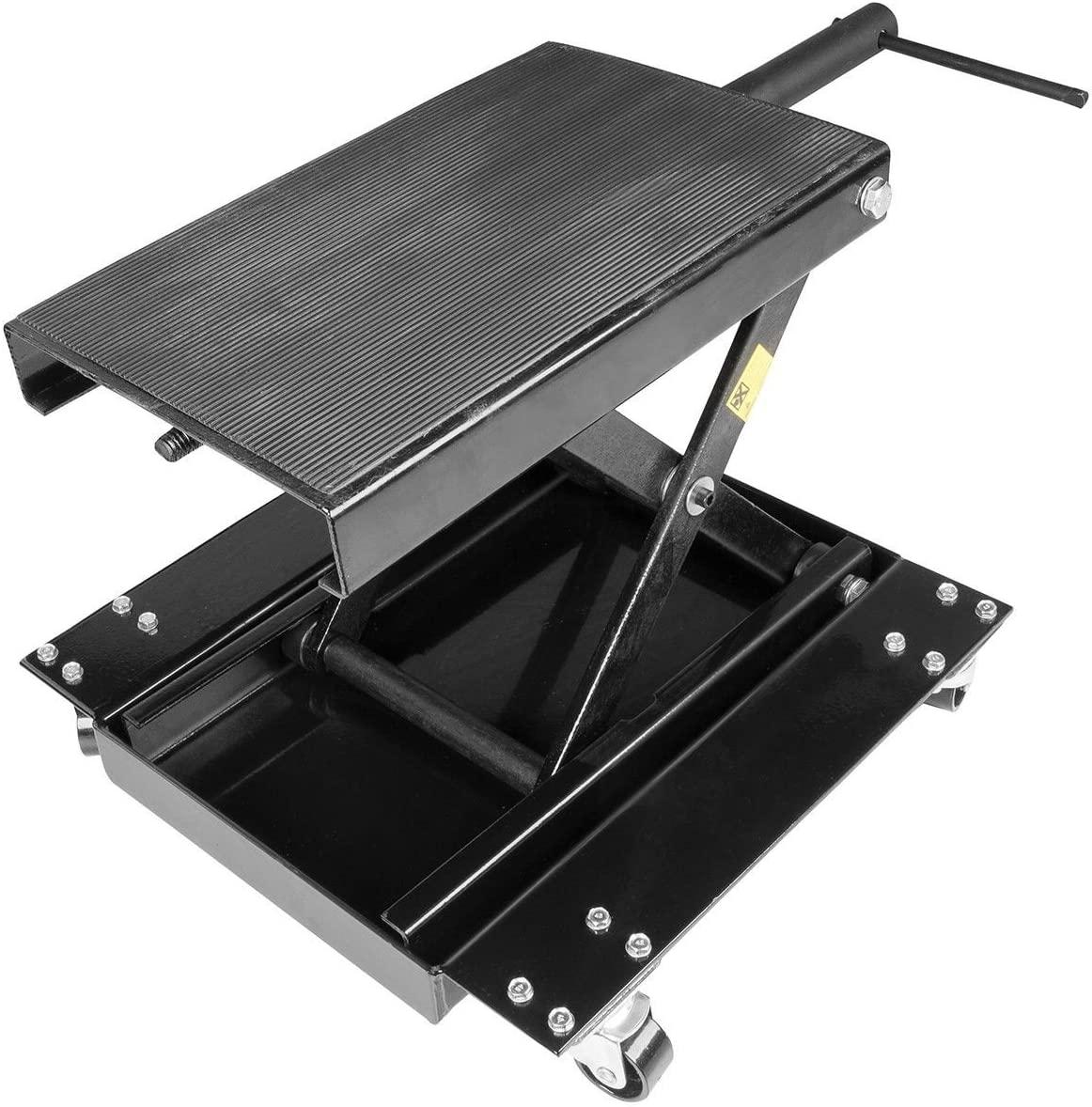 Stark 1100lbs Motorcycle Scissor Jack Lift Wide Stand Hand Crank w/ Dolly Bike Rack and Wheels, Black