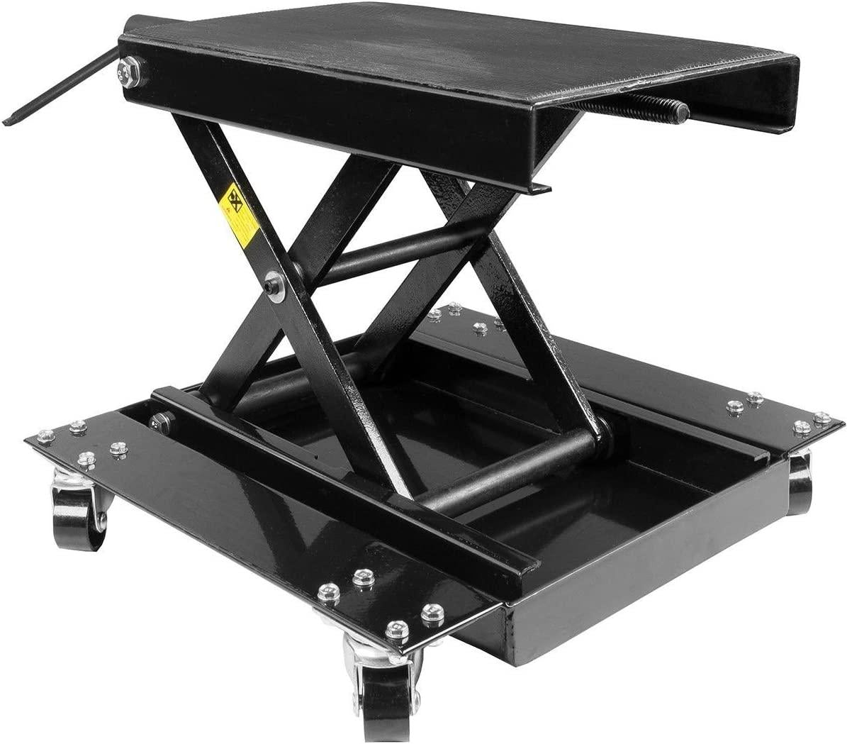 Stark 1100lbs Motorcycle Scissor Jack Lift Wide Stand Hand Crank w/ Dolly Bike Rack and Wheels, Black