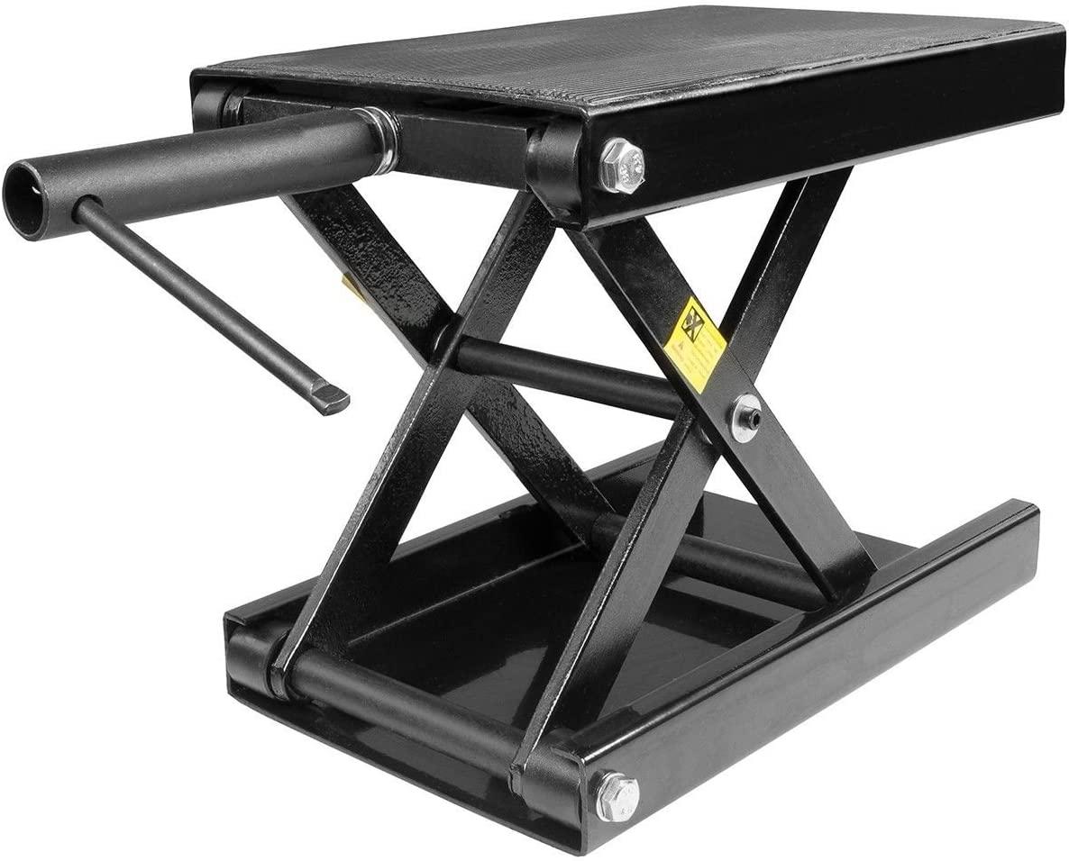 Stark 1100lbs Motorcycle Scissor Jack Lift Wide Stand Hand Crank w/ Dolly Bike Rack and Wheels, Black
