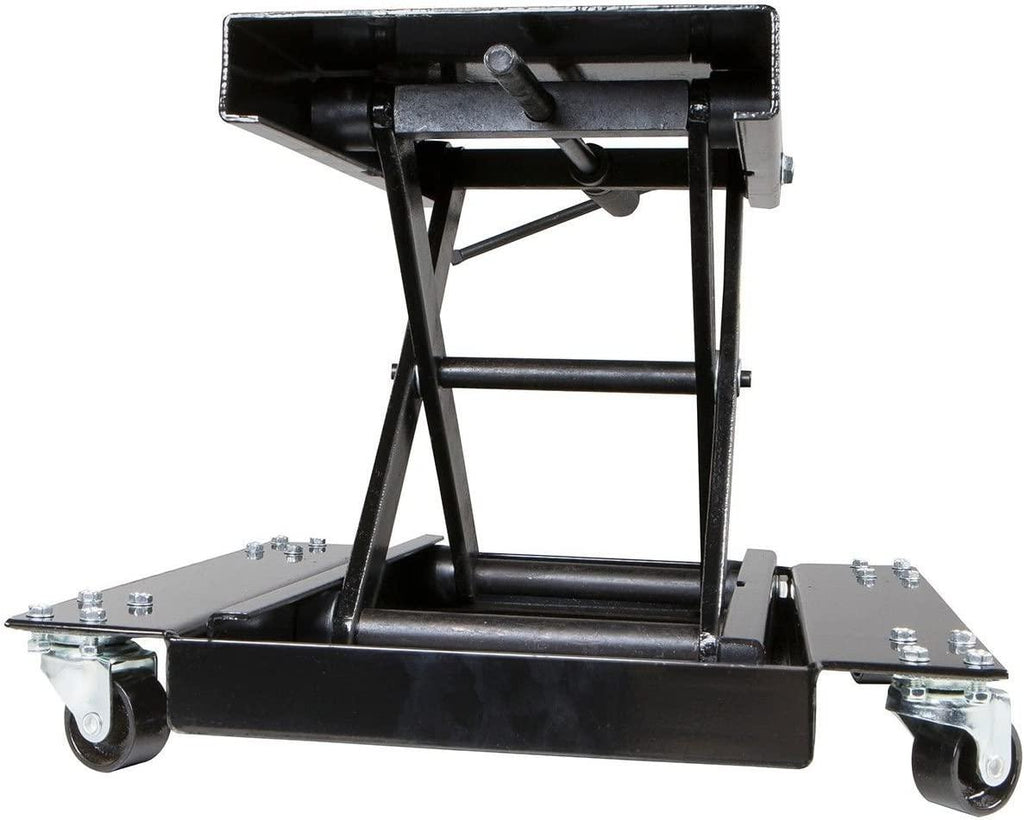 Stark 1100lbs Motorcycle Scissor Jack Lift Wide Stand Hand Crank w/ Dolly Bike Rack and Wheels, Black