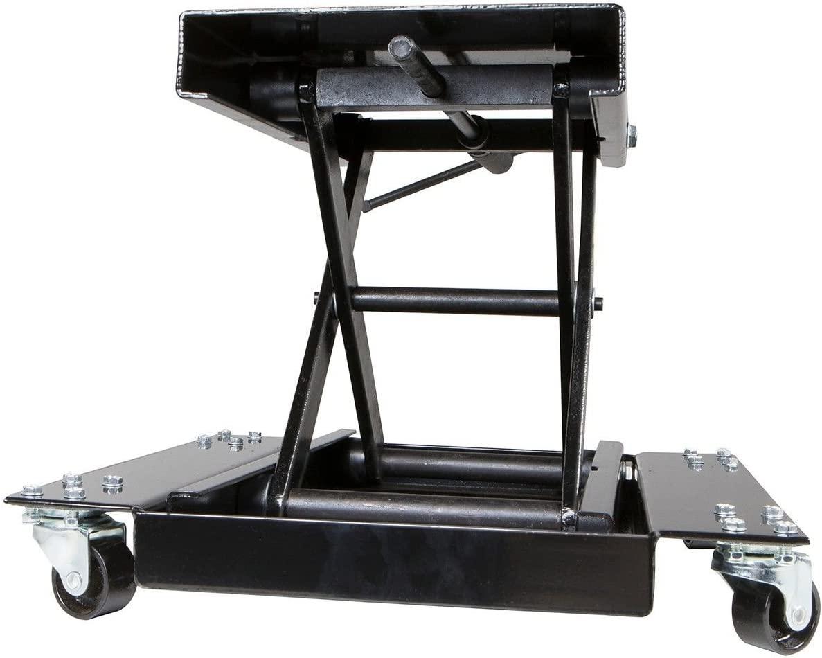 Stark 1100lbs Motorcycle Scissor Jack Lift Wide Stand Hand Crank w/ Dolly Bike Rack and Wheels, Black
