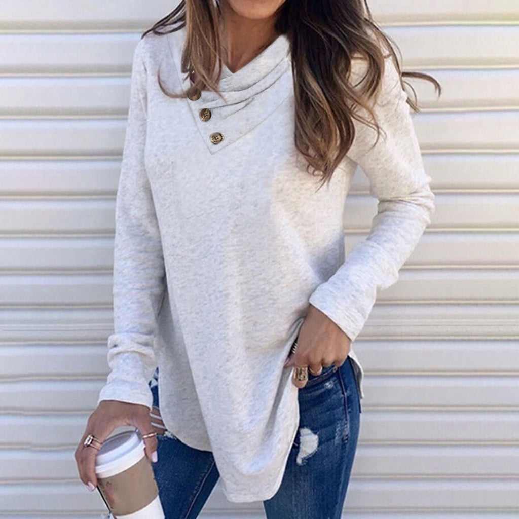 Pure Color Loose Casual Long-sleeved T-shirt