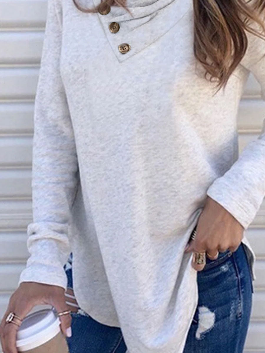 Pure Color Loose Casual Long-sleeved T-shirt