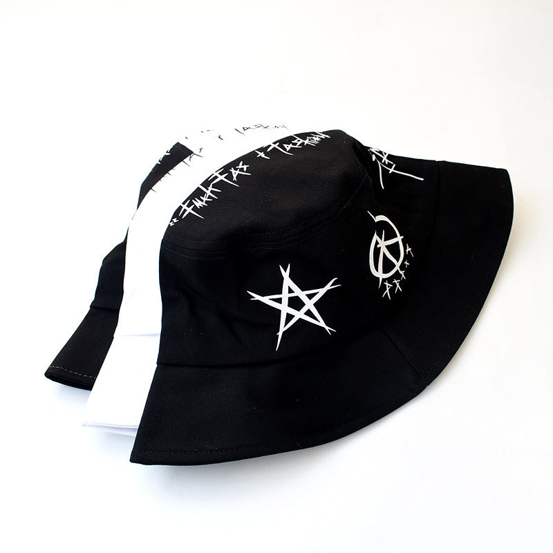 Black And White Graffiti Fisherman Hat Male Trendy Brand Hip-hop Street Trendy Basin Hat