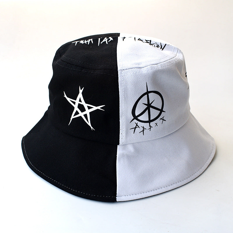 Black And White Graffiti Fisherman Hat Male Trendy Brand Hip-hop Street Trendy Basin Hat