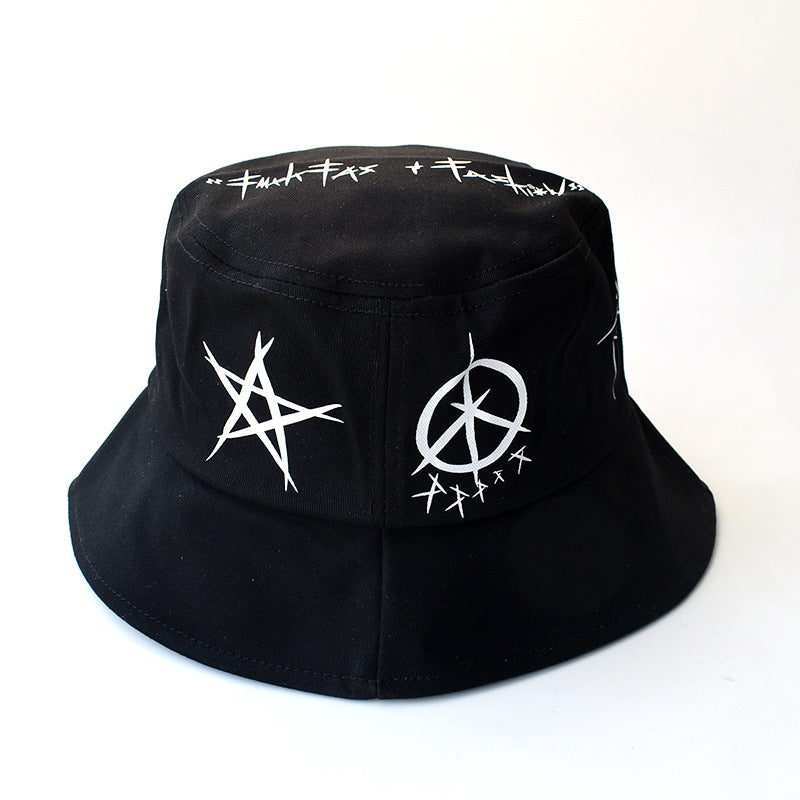 Black And White Graffiti Fisherman Hat Male Trendy Brand Hip-hop Street Trendy Basin Hat