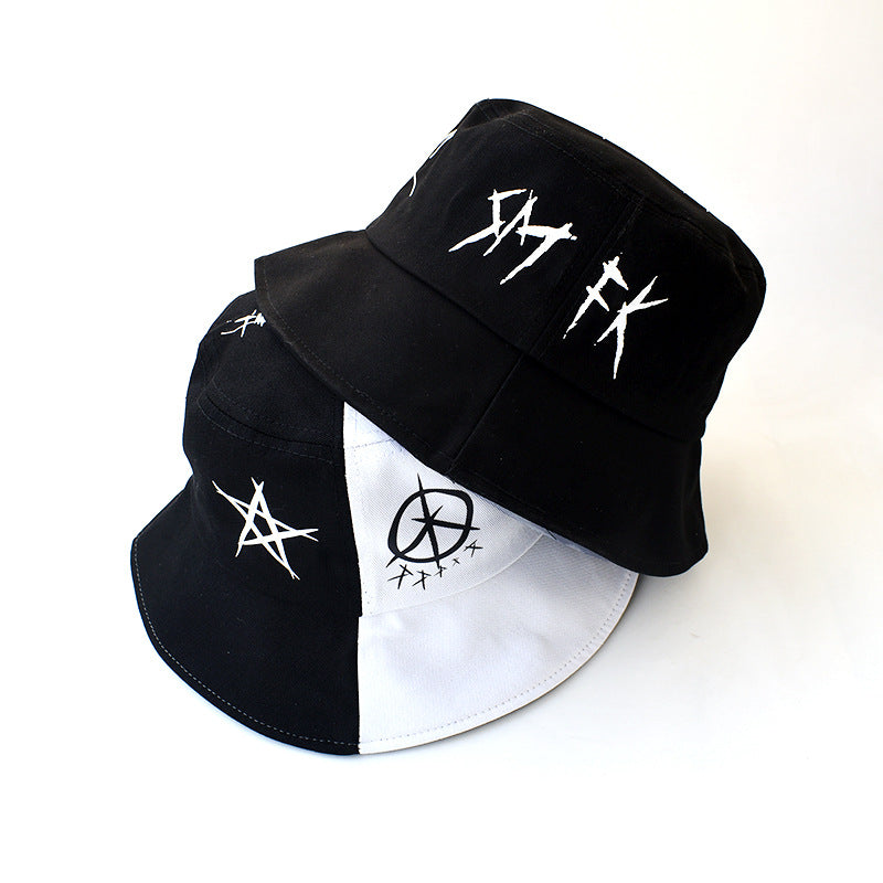 Black And White Graffiti Fisherman Hat Male Trendy Brand Hip-hop Street Trendy Basin Hat