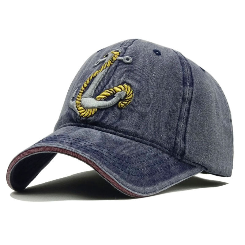 Anchor Washed Embroidered Baseball Retro Casual Peaked Cap