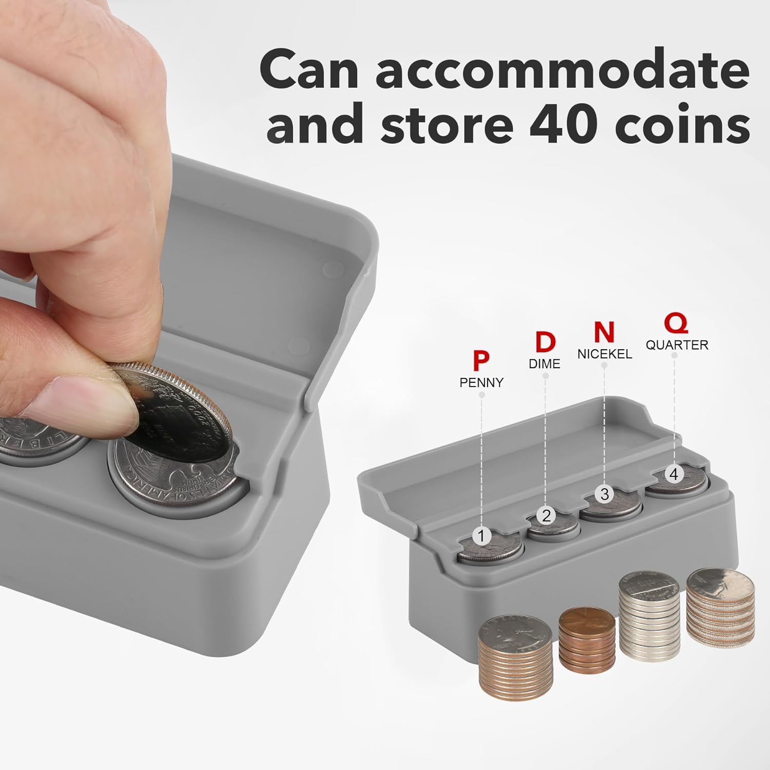 SINGARO Coin Holder for Car, Universal Car Coin Change Organizer, Car Coin Holder Compatible with Coins of Different Sizes, Car Interior Accessories, Suitable for Most Cars, Trucks(Gray)