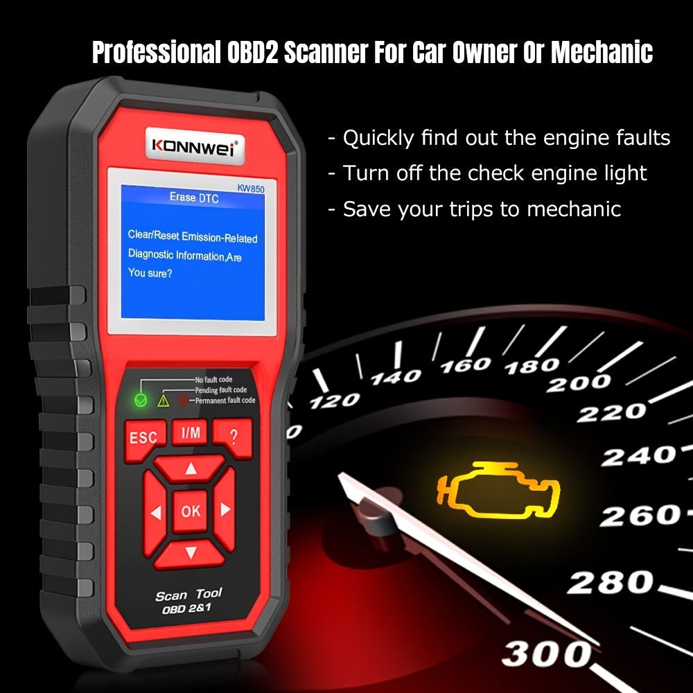 KW850 Professional OBD2 Scanner: Scan Your OBD II Cars After 1996 for Check Engine Light Issues!