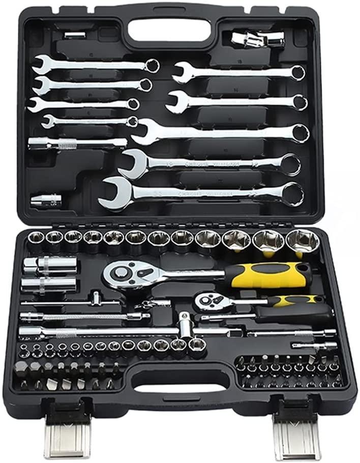 KX&VV Wrench Set Hand Tool Sets with Reversible Ratchet Spanner Socket Wrench Set Multifunctional Combination Tool Set for Car Bicycle Motor A