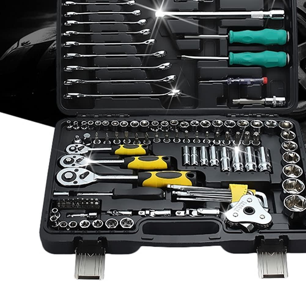 KX&VV Wrench Set Hand Tool Sets with Reversible Ratchet Spanner Socket Wrench Set Multifunctional Combination Tool Set for Car Bicycle Motor A