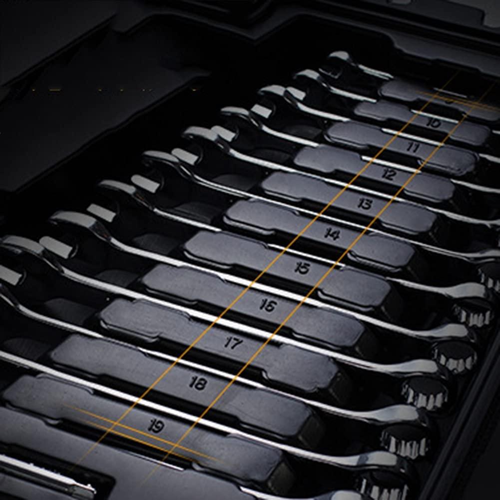 KX&VV Wrench Set Hand Tool Sets with Reversible Ratchet Spanner Socket Wrench Set Multifunctional Combination Tool Set for Car Bicycle Motor A