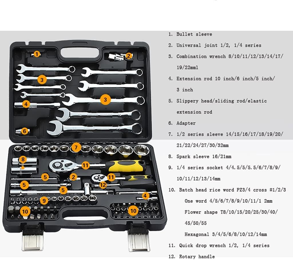 KX&VV Wrench Set Hand Tool Sets with Reversible Ratchet Spanner Socket Wrench Set Multifunctional Combination Tool Set for Car Bicycle Motor A