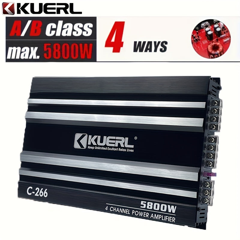 KUERL 4 Channel AB Class 12V Car Amplifier , 5800W Power Stereo Amplifier, Car Audio Amplifier To Drive Subwoofers And Speakers