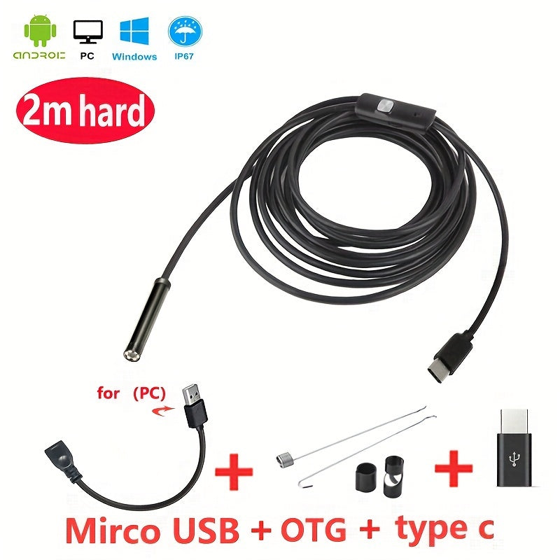 5mmHD Lens Industrial Endoscope: IP67 Waterproof Tool For Car Repair, Air Conditioner &amp; Sewer Pipe Detection - Android Type-C Interface