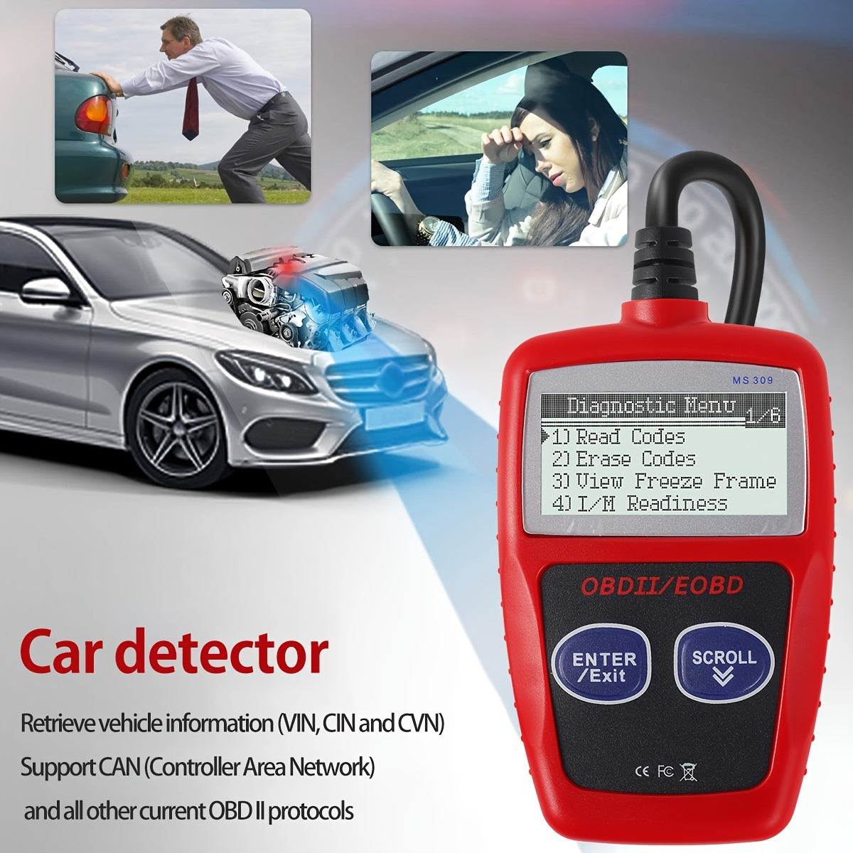 Car Fault Code Reader I/M Readiness Accurate Engine Diagnostic Scanner OBD2 Scanner Read And Erase Fault Code View Freeze Data CAN Diagnostic Tool