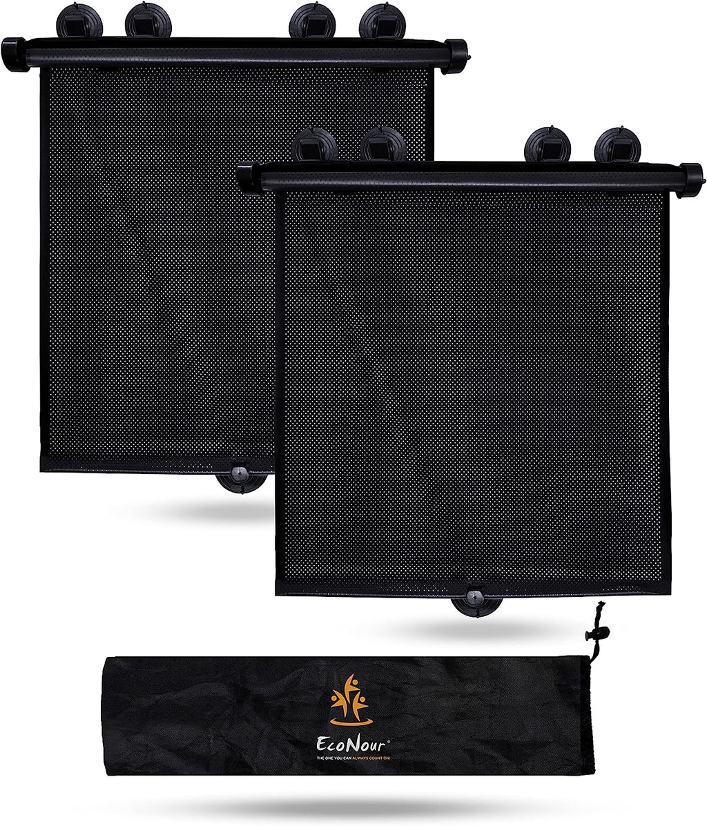 EcoNour Car Window Covers for Baby (2 Pack) | Retractable Car Window Shades for Protecting Kids, Passengers &amp; Pets from Harmful Sun Rays | Car Sun Shade for Trucks | XXL (22”x24”)