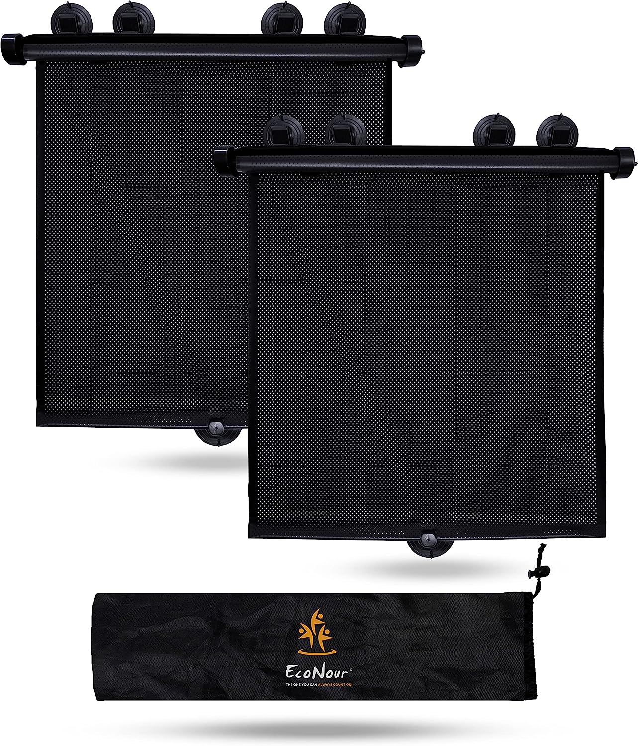 EcoNour Car Window Covers for Baby (2 Pack) | Retractable Car Window Shades for Protecting Kids, Passengers &amp; Pets from Harmful Sun Rays | Car Sun Shade for Trucks | XXL (22”x24”)