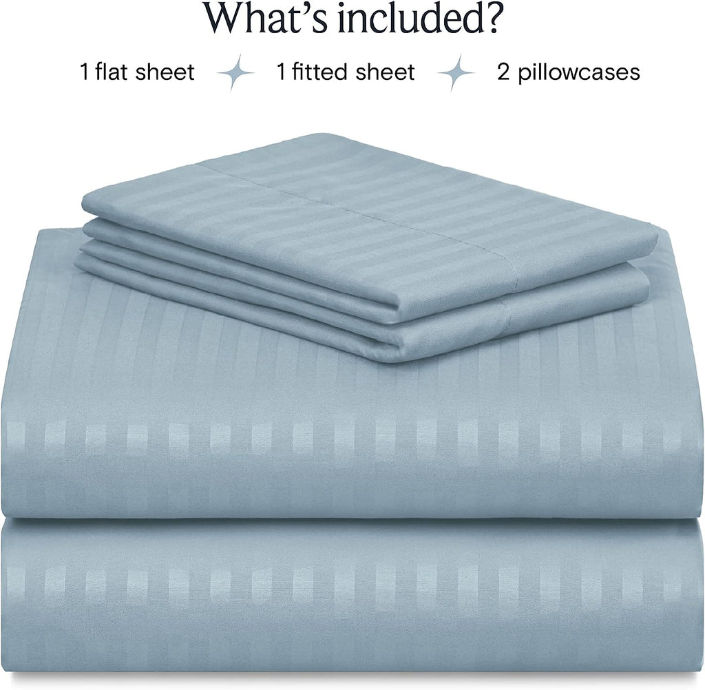 LuxClub Striped Sheets Set, 4 PC Striped Bed Sheets Set Twin Size for Boys and Girls, Deep Pockets 18" Eco Friendly Wrinkle Free Kids Fitted Sheets Machine Washable Hotel Bedding (Twin, Light Blue)
