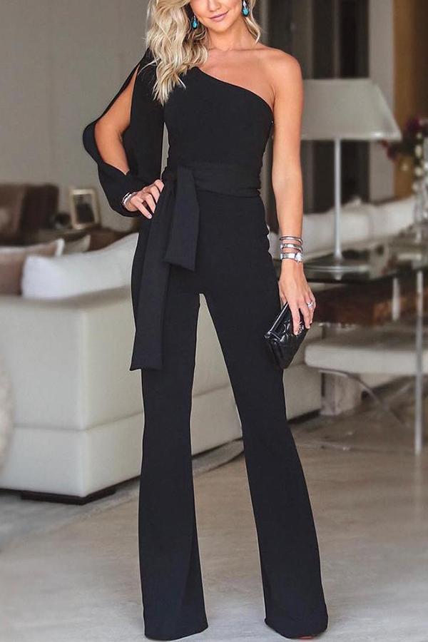 Stylish One Shoulder Long Sleeves Jumpsuit