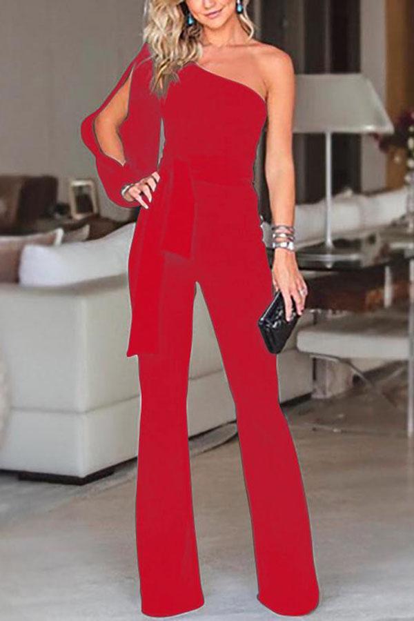 Stylish One Shoulder Long Sleeves Jumpsuit