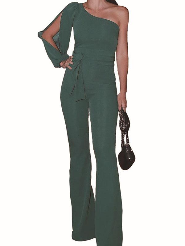 Stylish One Shoulder Long Sleeves Jumpsuit