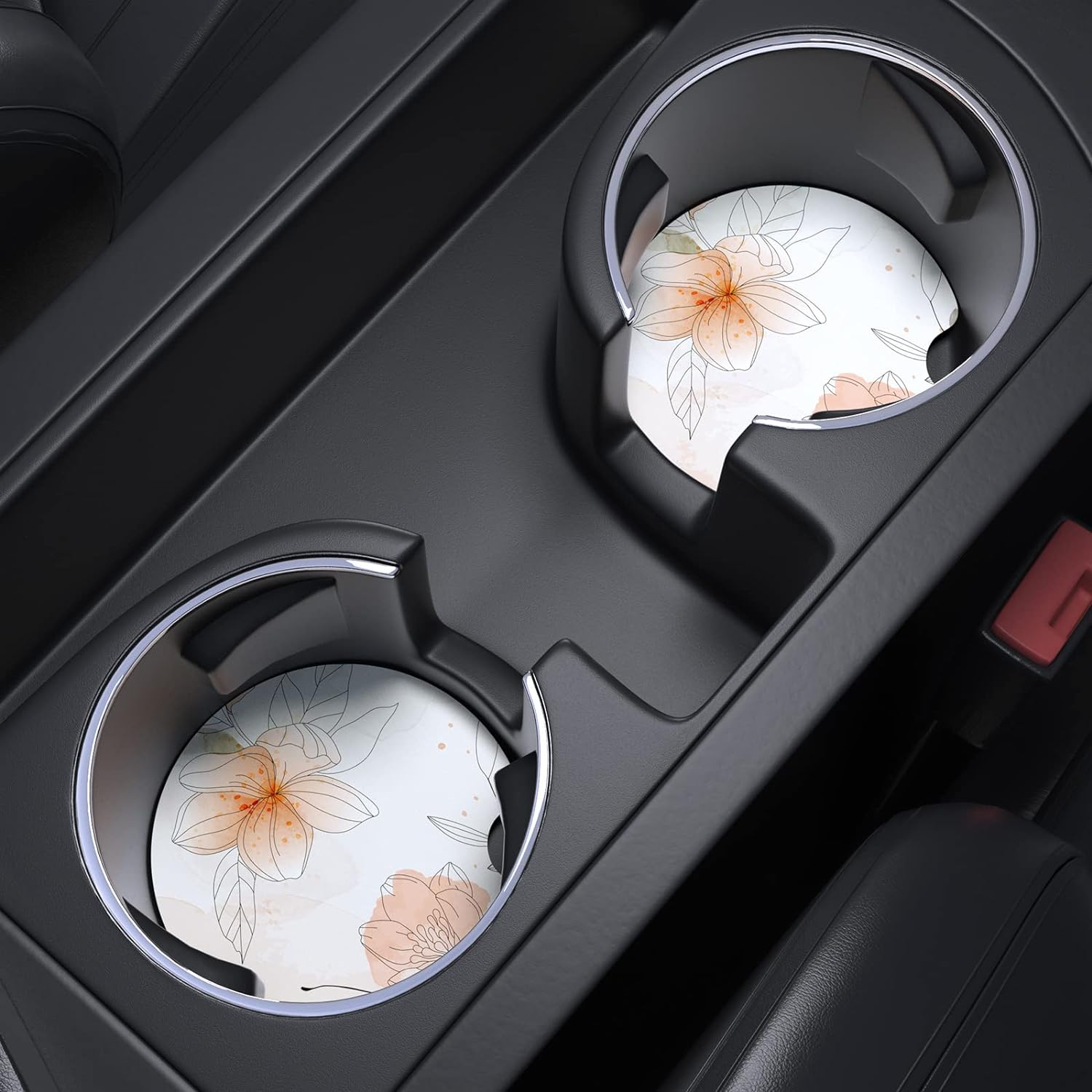 Nipichsha Car Cup Holder Coasters, Car Coasters for Cup Holders, 2 Pack Universal Anti Slip Insert Coasters, Rubber Car Cup Mat with A Finger Notch, Cute Car Interior Accessories for Women (Gardenia)