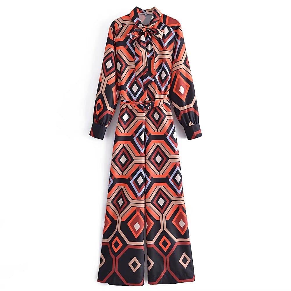 printed jumpsuit with belt