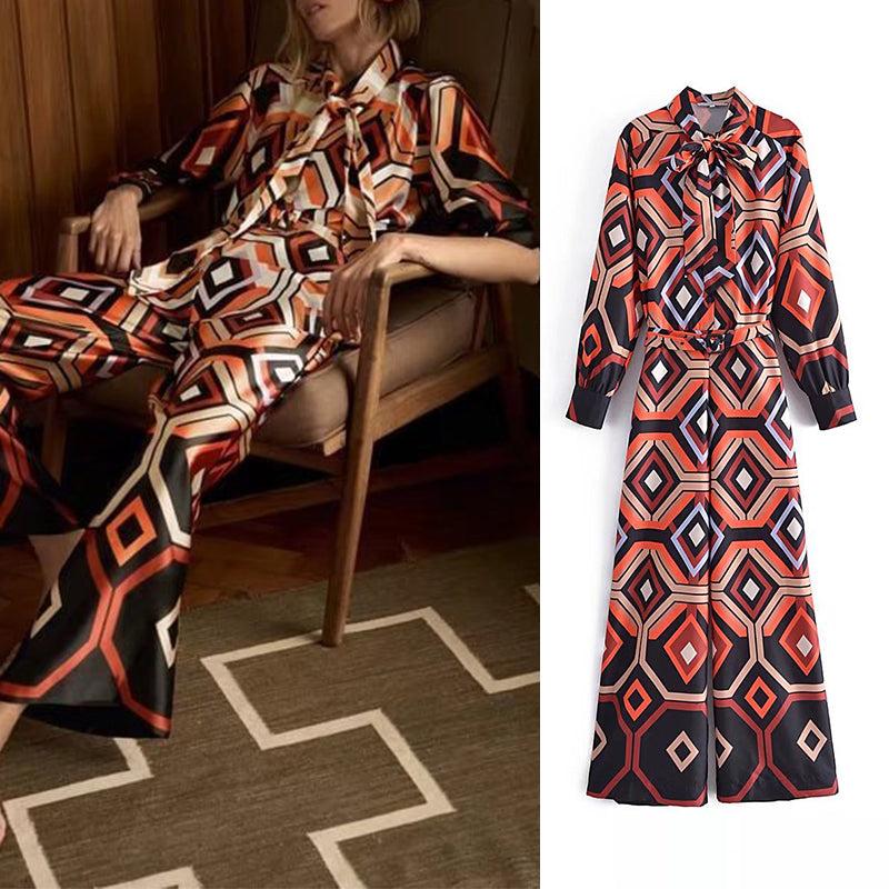 printed jumpsuit with belt