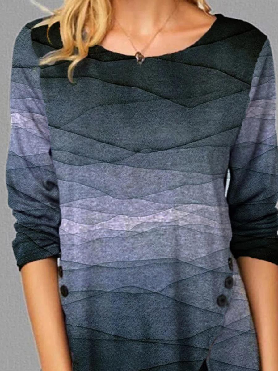 Line Art Print Casual Long-sleeved T-shirt