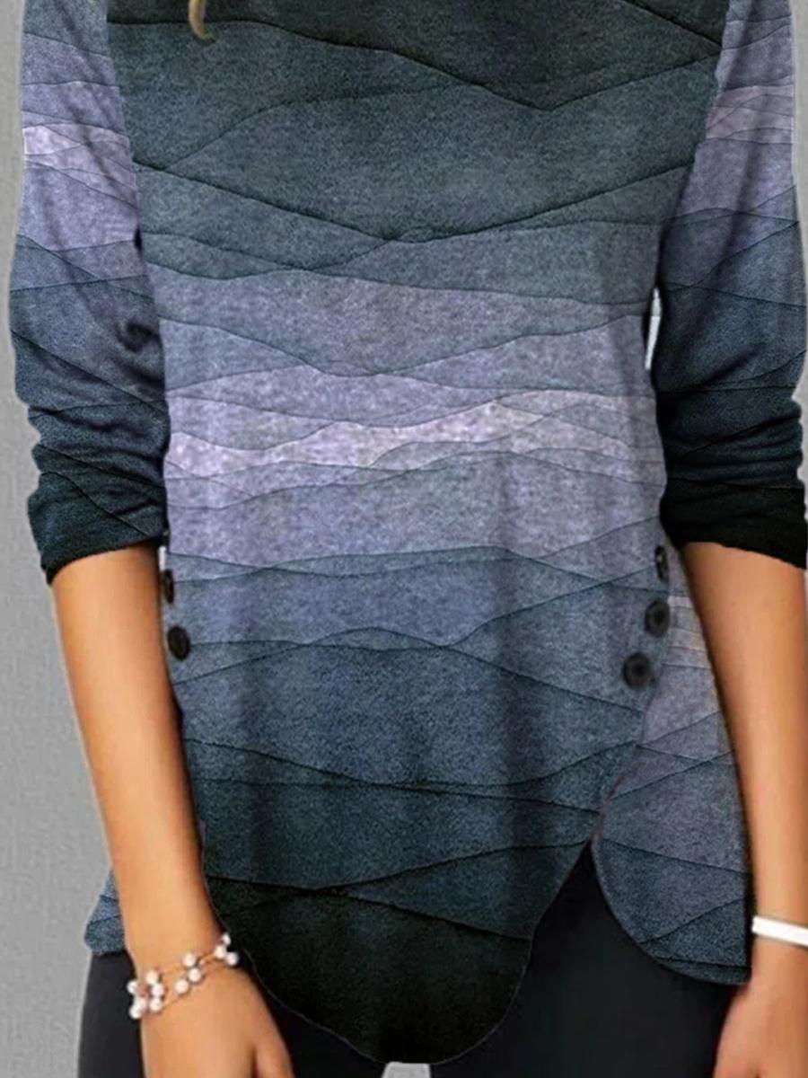 Line Art Print Casual Long-sleeved T-shirt