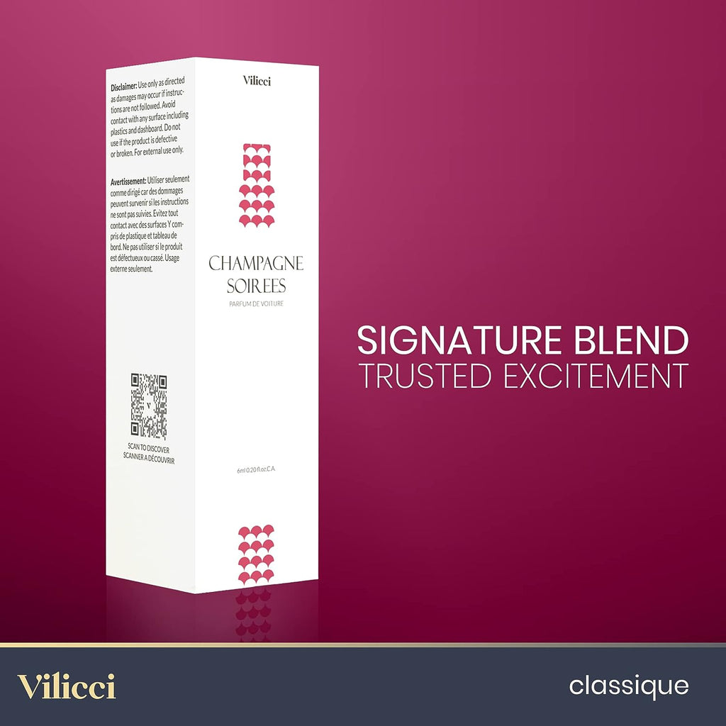 Vilicci Car Air Freshener, Champagne &amp; Soirees Scent, Long Lasting Fragrance for Auto and Home, 1 Bottle of Car Perfume
