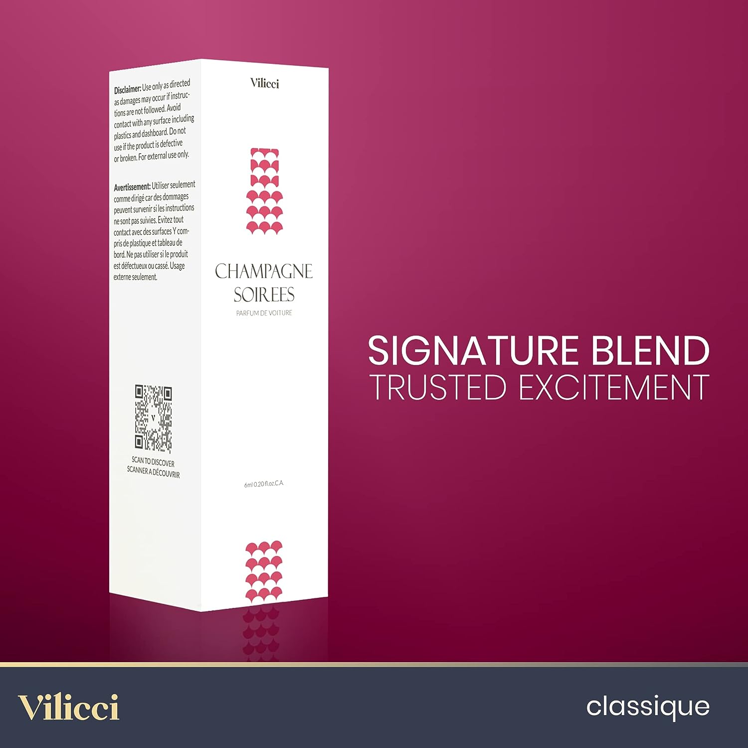 Vilicci Car Air Freshener, Champagne &amp; Soirees Scent, Long Lasting Fragrance for Auto and Home, 1 Bottle of Car Perfume