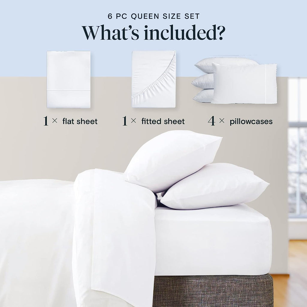 LuxClub 6 PC Full Size Sheet Set Bamboo Sheets Deep Pockets 18" Eco Friendly Wrinkle Free Cooling Sheets Machine Washable Hotel Bedding Silky Soft - White Full
