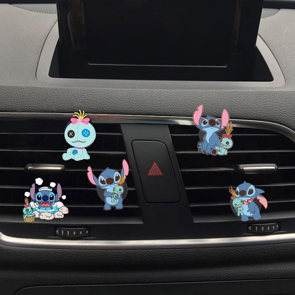 ZOSTLAND Cute Cartoon Car Air Vent Clip Decoration,Car Air Fresheners, Funny Car Vent Clip,Personalized Automotive Interior Decoration Accessories,Car Decor Gift for women,men (5pcs Stitch Dolls)