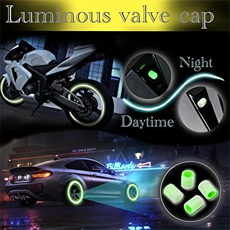 4pcs Webdiennuoc Valve Caps, Luminous Caps, Universal Fluorescent Tire Valve Caps 4pcs/Set, Fluorescent Tire Valve Caps STEM Caps