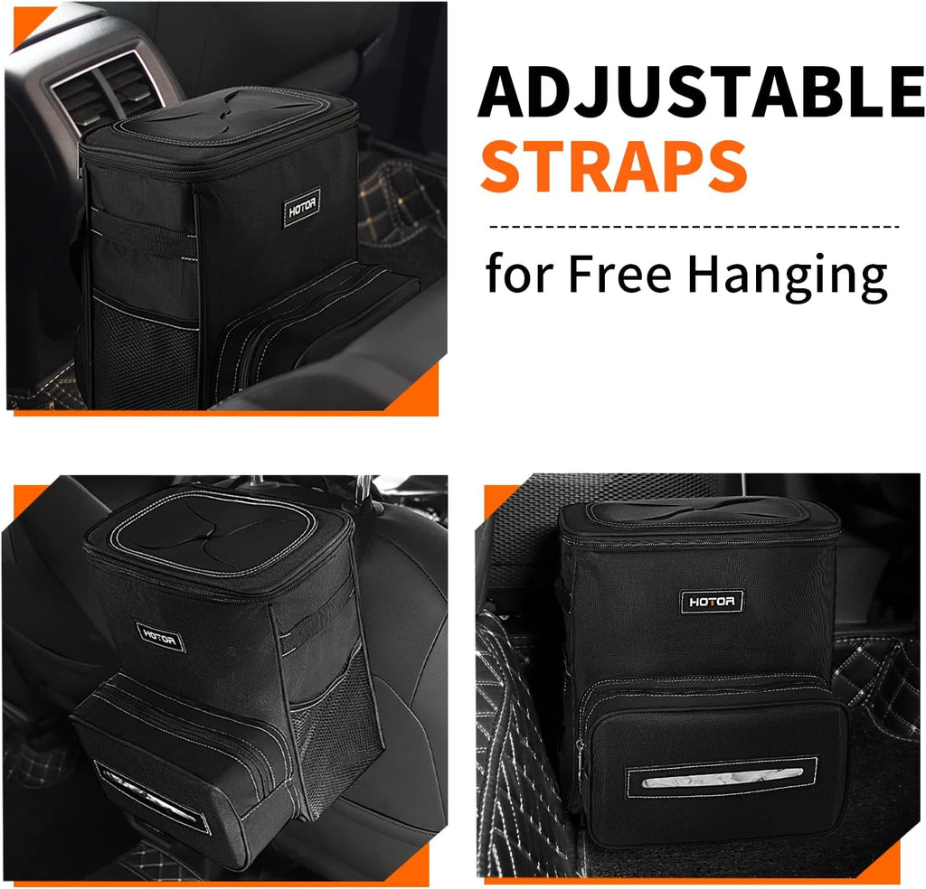 HOTOR Car Trash Can 2.5 Gallon - Handy Tissue Holder, Easy-to-Install Car Accessory Interior, Leak-Proof Organizer and Storage Bag for the Back/Front/Console of Any Cars, Sedans, SUVs &amp; Trucks