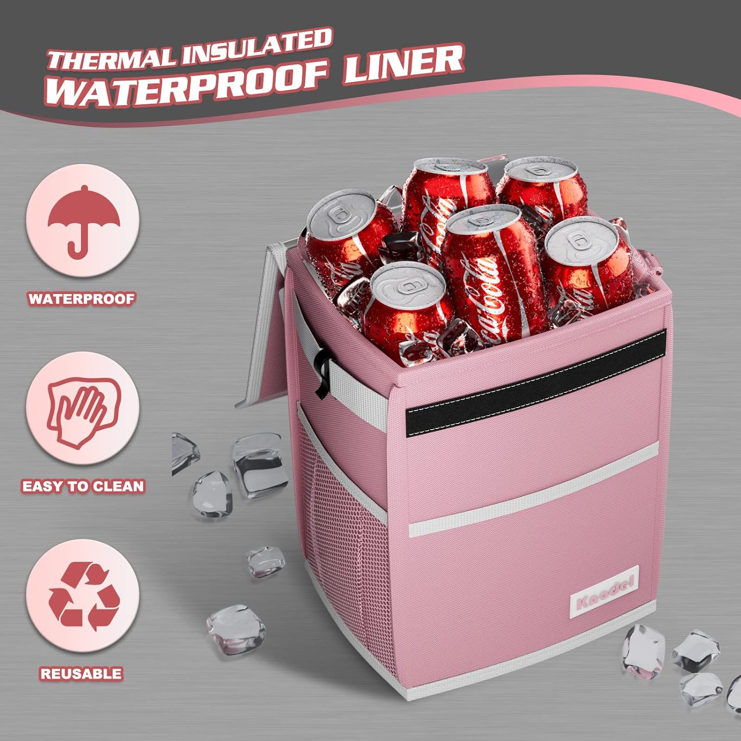 K KNODEL Car Trash Can, Waterproof Garbage Bag with Lid, Leak-Proof Car Trash Bin, Car Trash Hanging (Pink, Medium)