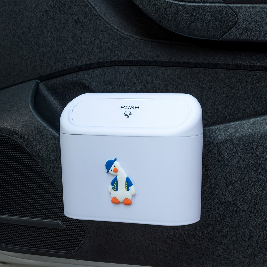 Cute Cartoon Car Trash Can With Flip-top Lid - Keep Your Car Clean And Tidy!