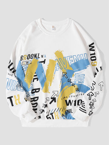 mens letter brush stroke print crew neck street two pieces outfits