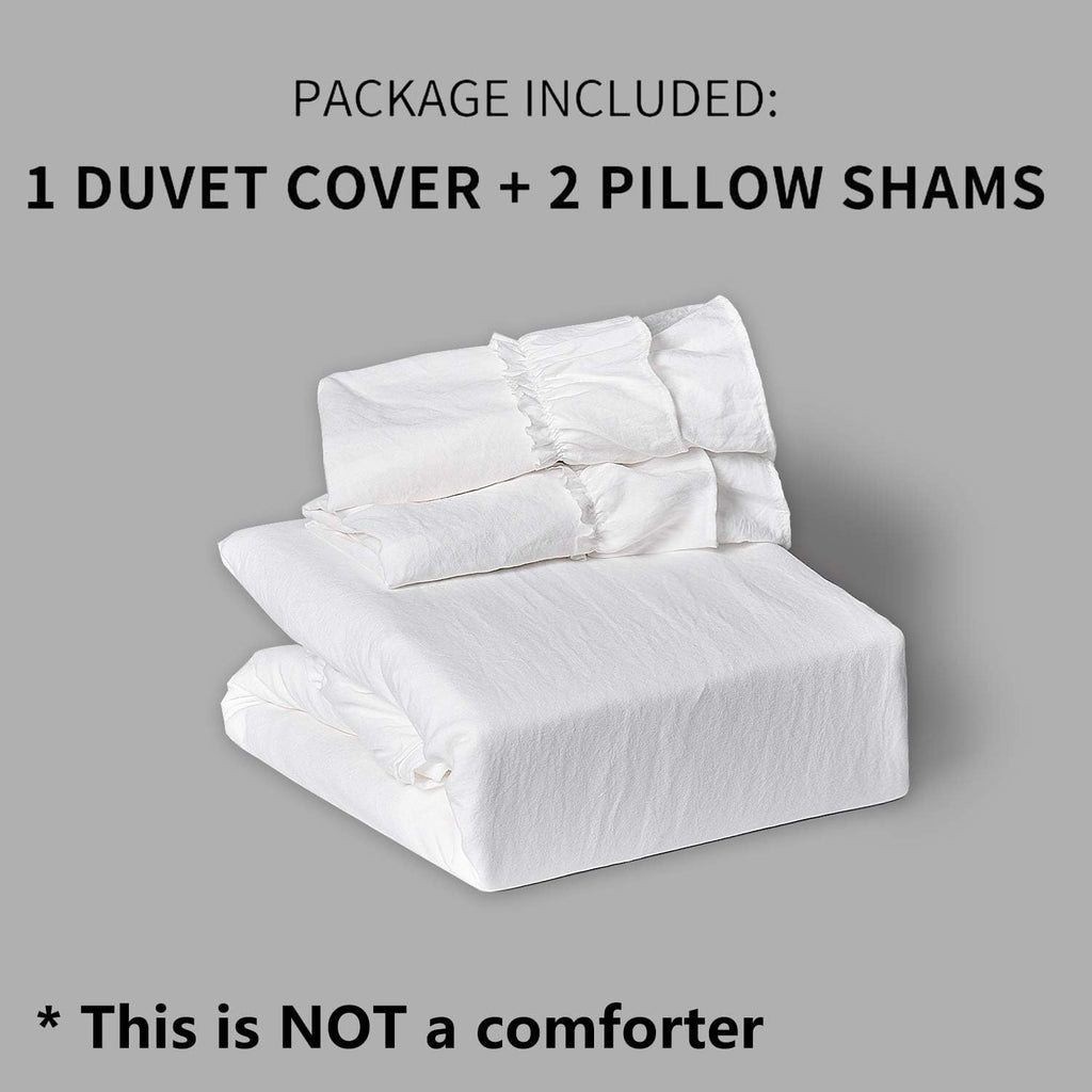 HIG 3 Piece Chic King Ruffle Duvet Cover Off - Handmade Rustic Ruffle - 100 Pre-Washed Microfiber Bedding Natural Wrinkle &amp; Breathable Zipper Closure &amp; Corner Ties (Hans), Hans-Off White