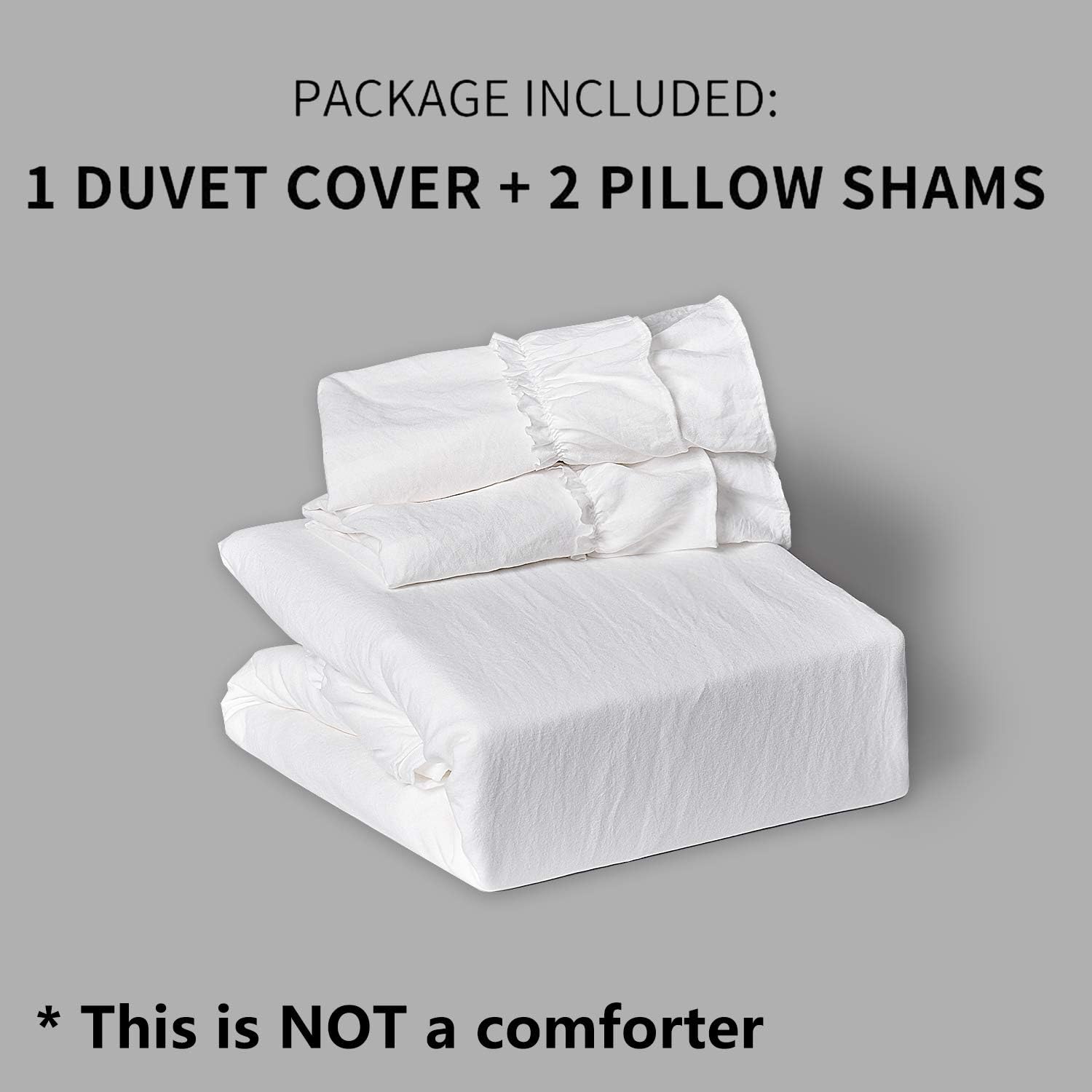 HIG 3 Piece Chic King Ruffle Duvet Cover Off - Handmade Rustic Ruffle - 100 Pre-Washed Microfiber Bedding Natural Wrinkle &amp; Breathable Zipper Closure &amp; Corner Ties (Hans), Hans-Off White