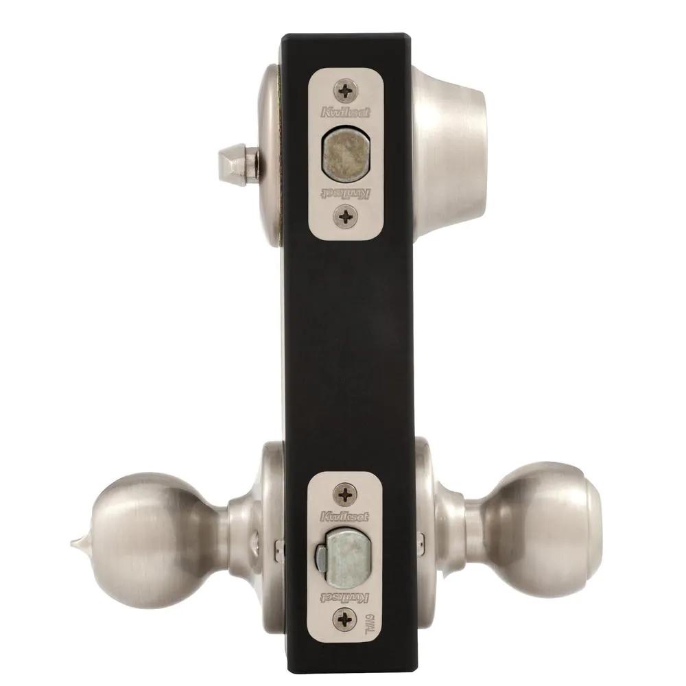 Polo Satin Nickel Entry Door Knob and Single Cylinder Deadbolt Combo Pack with Microban Antimicrobial Technology