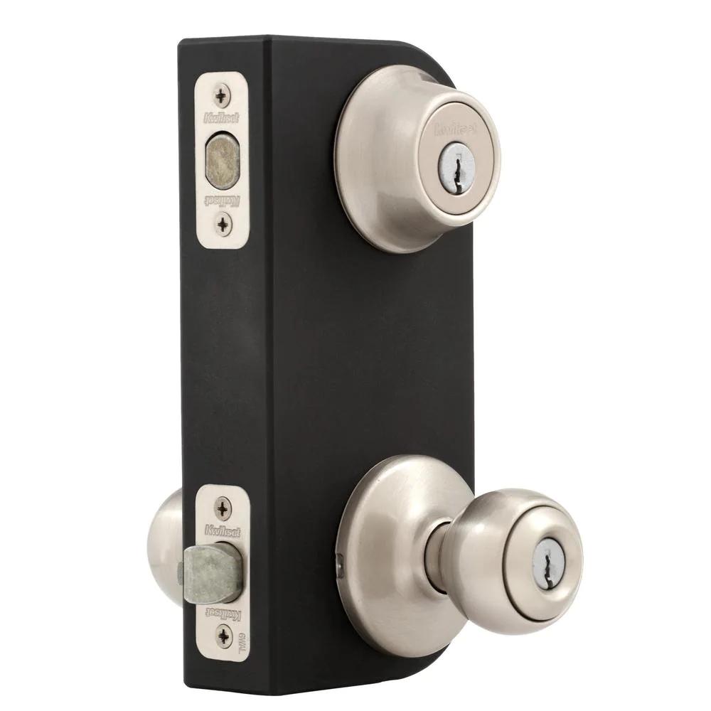 Polo Satin Nickel Entry Door Knob and Single Cylinder Deadbolt Combo Pack with Microban Antimicrobial Technology