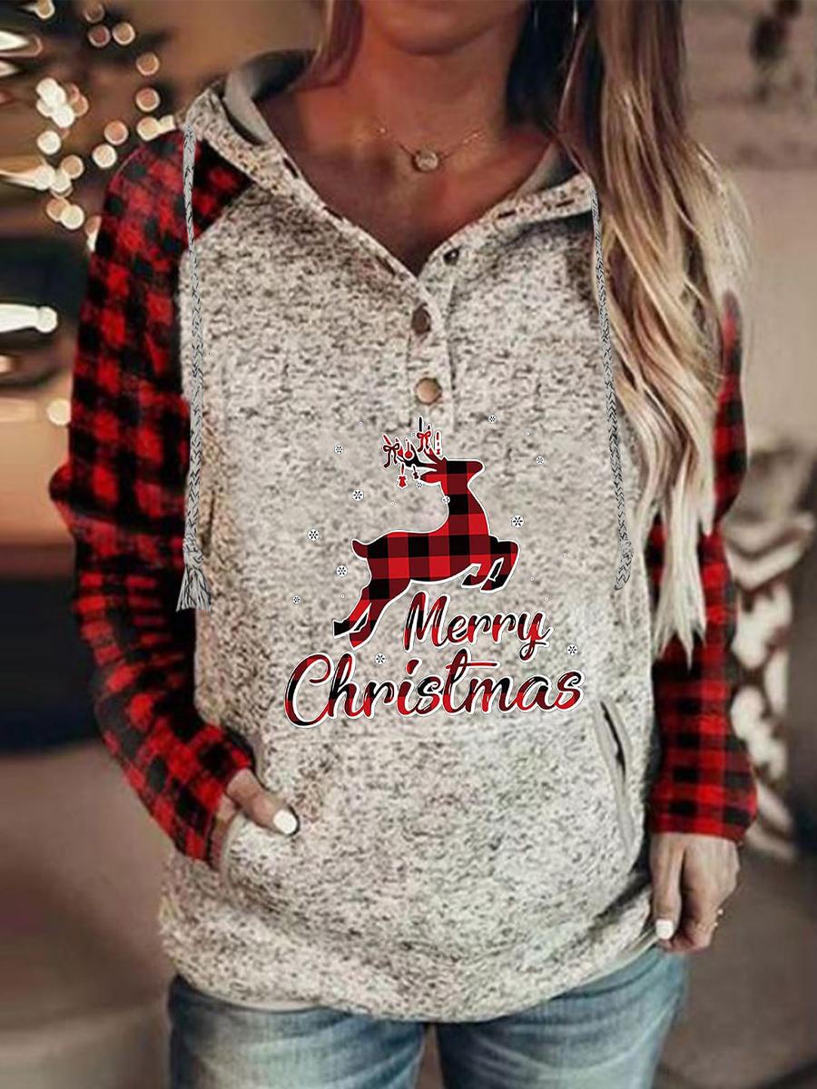Casual Printed Long-Sleeved Hooded Sweatshirt