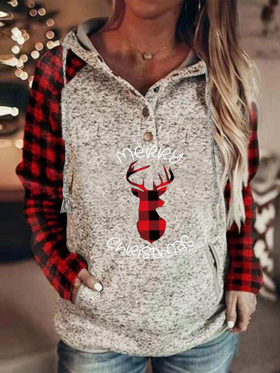 Casual Printed Long-Sleeved Hooded Sweatshirt