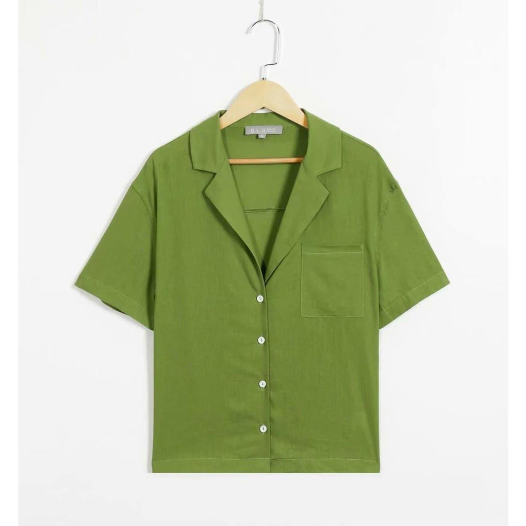 vintage turn down collar short sleeve blouse