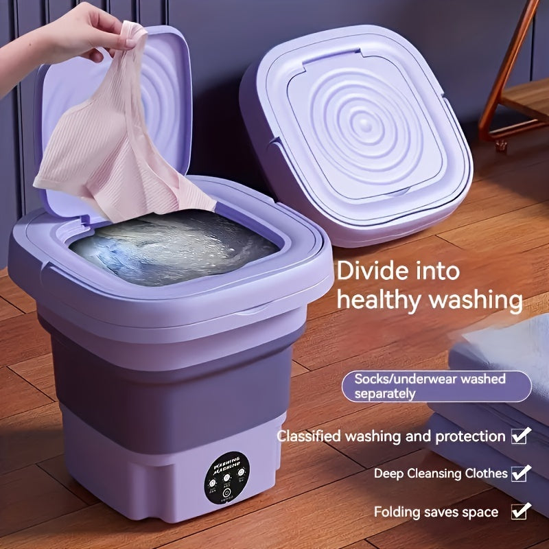 2.11gal Portable Folding Washing Machine With Collapsible Bucket, 3 Modes Effective Steri-lizing,  Suitable For Apartment, Laundry, Camping, RV, Travel, Underwear Bra Socks Washing Machine
