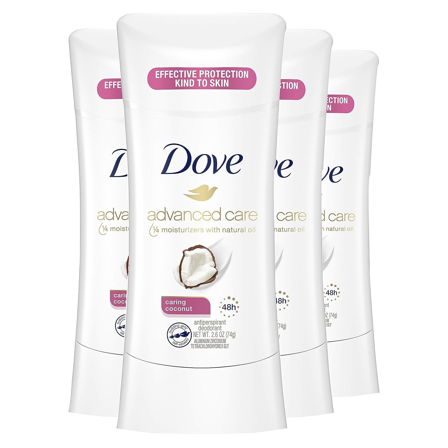 Dove Antiperspirant Deodorant with 48 Hour Protection Caring Coconut Deodorant for Women, 2.6 Ounce (Pack of 4)